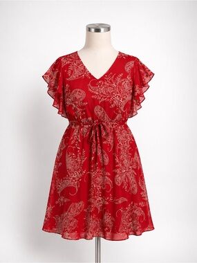 Tommy Hilfiger Paisley Print Fit & Flare Flutter Sleeve Dress Red Ivory 22W NWT